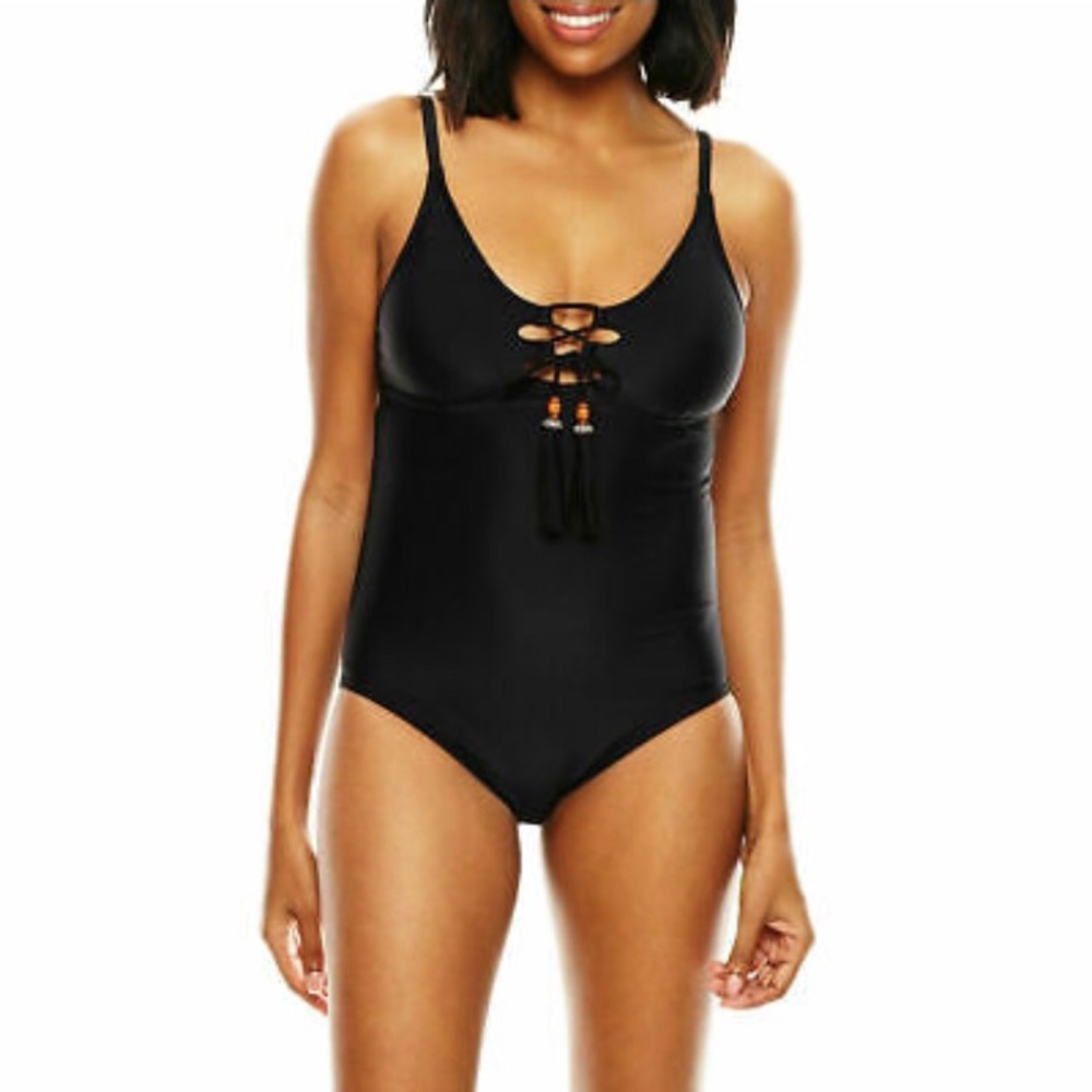 A.N.A Black One Piece Swimsuit with Tassels